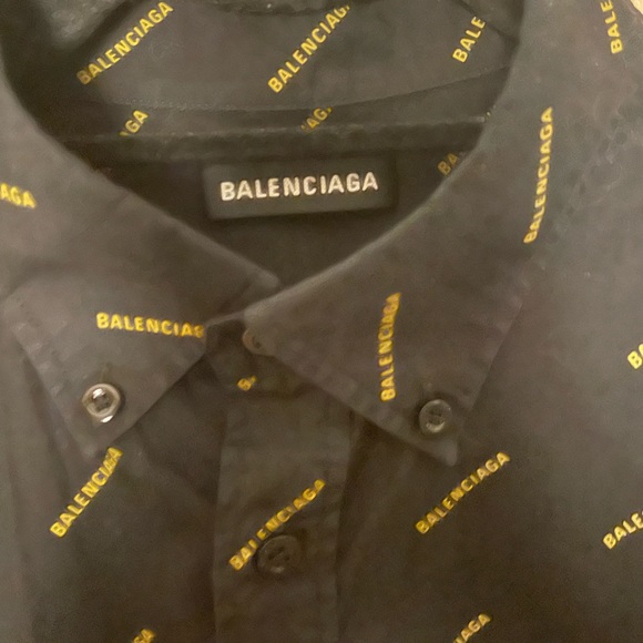 BALENCIAGA Black /Gold Logo Cotton Button Down Short Sleeve Shirt - Picture 3 of 8